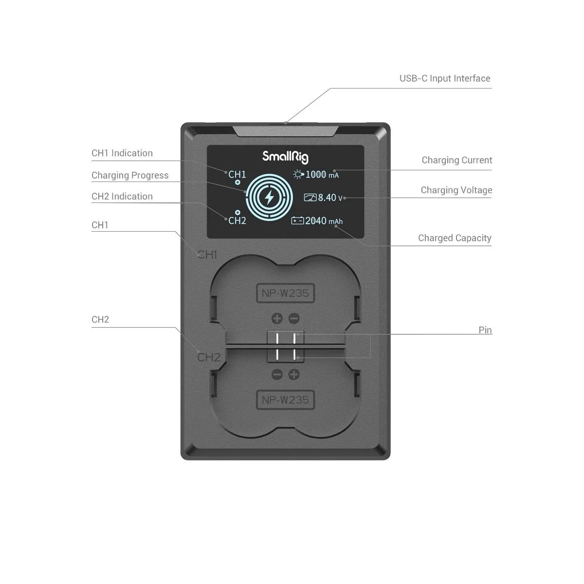 SmallRig NP-W235 Camera Battery and Charger Kit 3822 (Black)