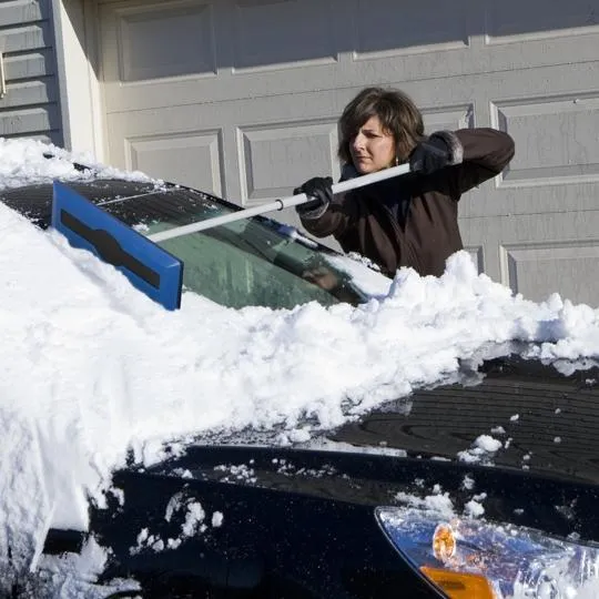 Snow Joe SJBLZD 2-In-1 Telescoping Snow Broom   Ice Scraper | 18-Inch Foam Head (Blue)