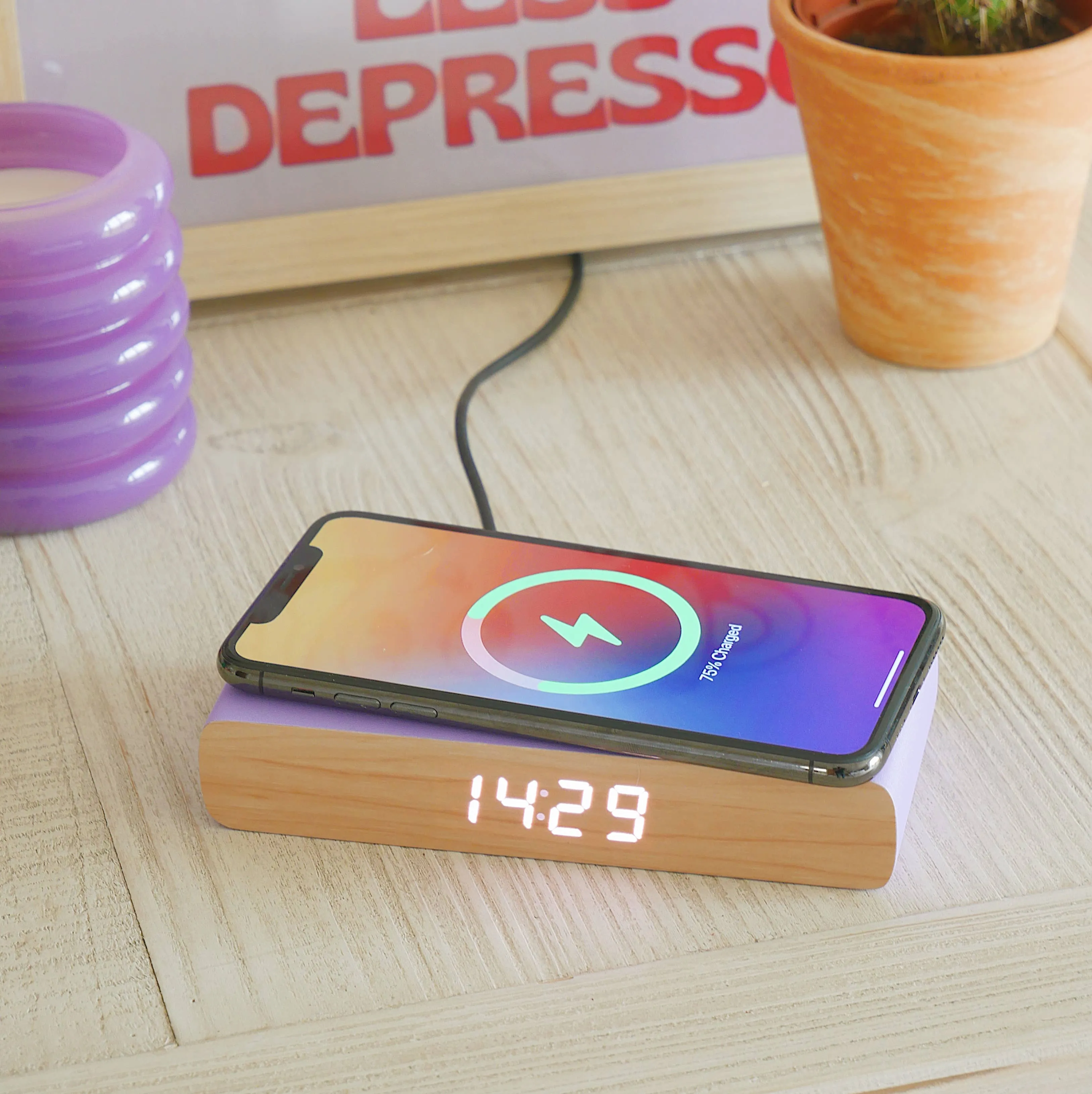 Steepletone Rise Charge - Wireless Charger & Alarm Clock: Purple