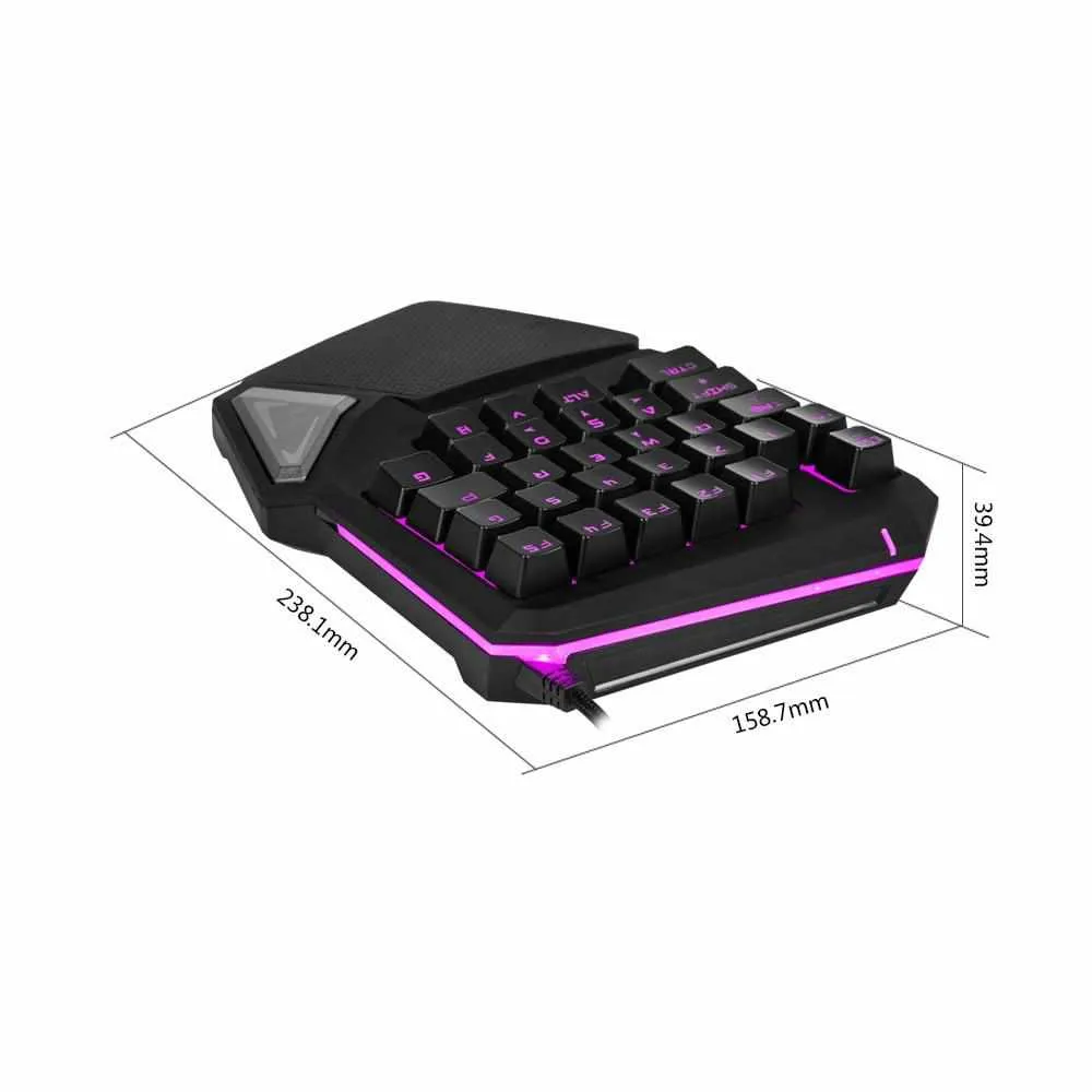 T9Pro Single Handed Gaming Keyboard - 7 Color Backlit 30 Buttons Ergonomic Keypad