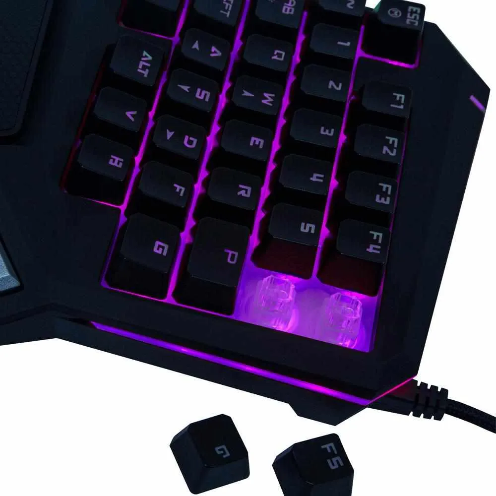 T9Pro Single Handed Gaming Keyboard - 7 Color Backlit 30 Buttons Ergonomic Keypad