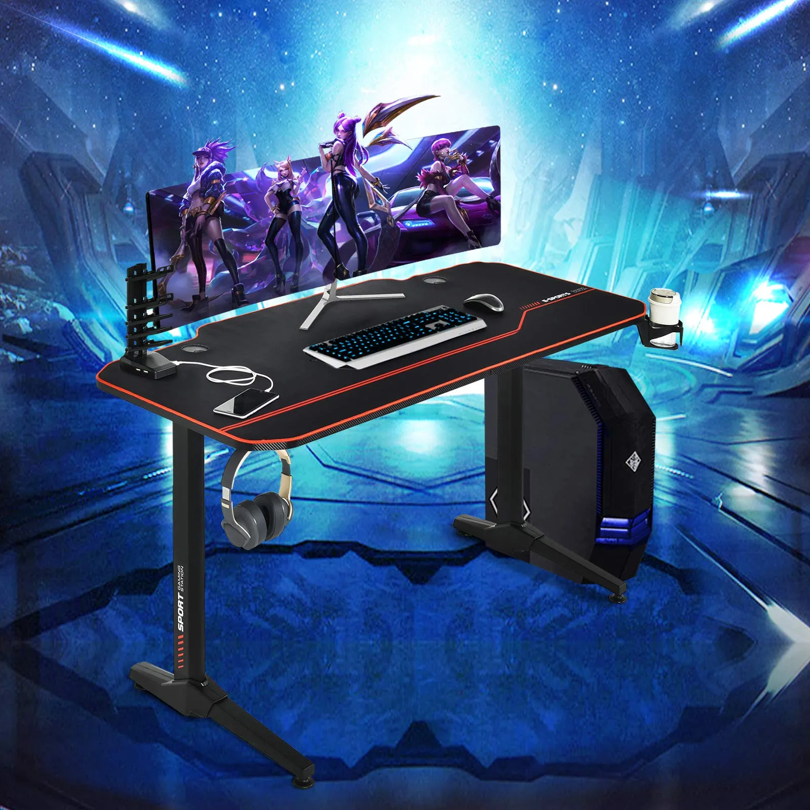 Tangkula 55 Inch Gaming Desk with Free Mouse Pad, T-Shaped Racing Computer Desk