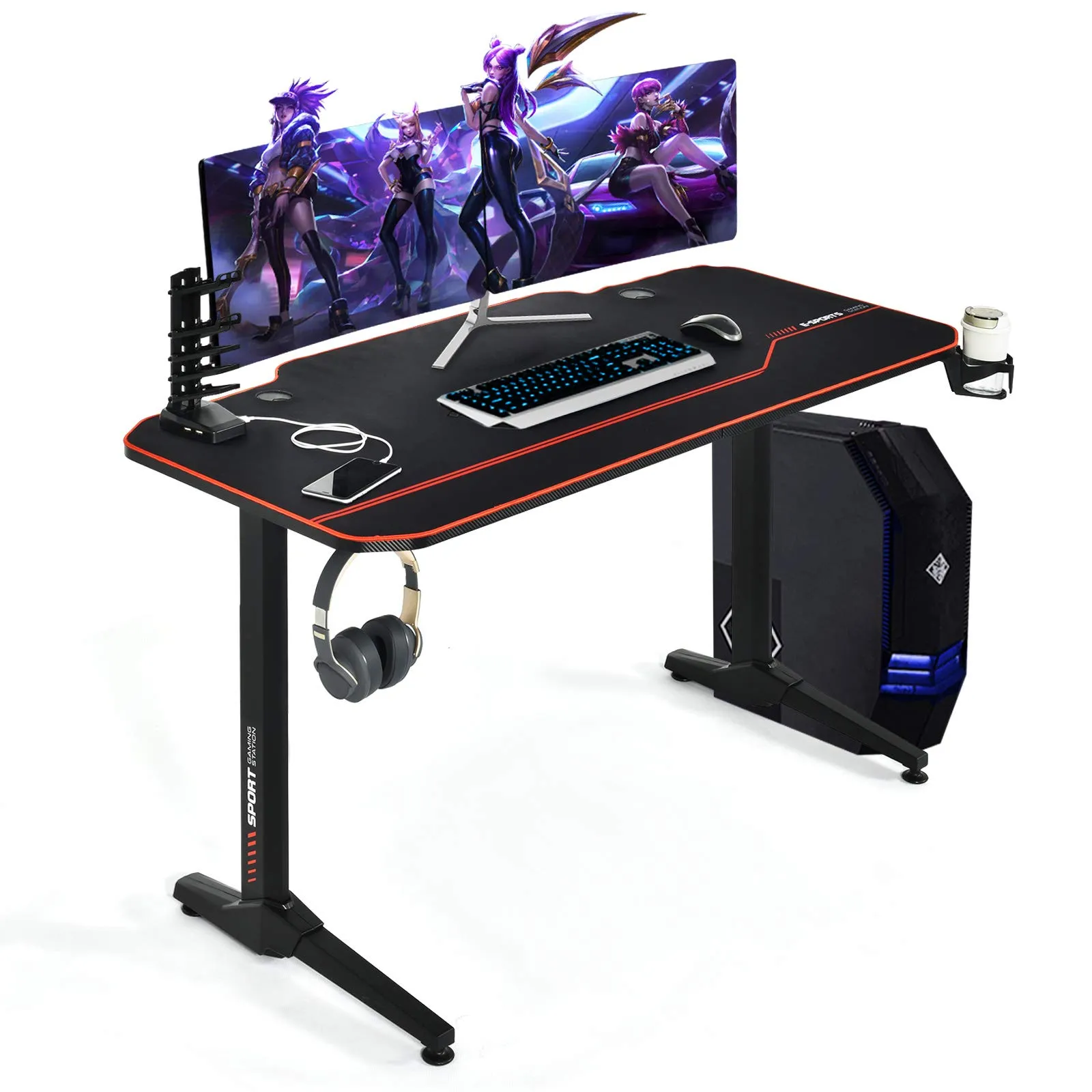 Tangkula 55 Inch Gaming Desk with Free Mouse Pad, T-Shaped Racing Computer Desk