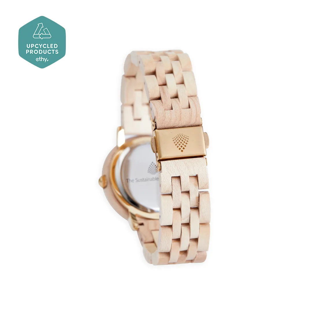 The Birch Watch - Handcrafted Upcycled Wooden Timepiece with Gold Accents | Eco-Friendly, Unique, and Stylish