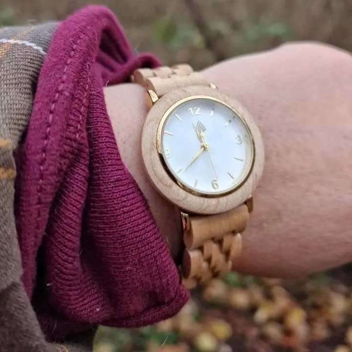 The Birch Watch - Handcrafted Upcycled Wooden Timepiece with Gold Accents | Eco-Friendly, Unique, and Stylish