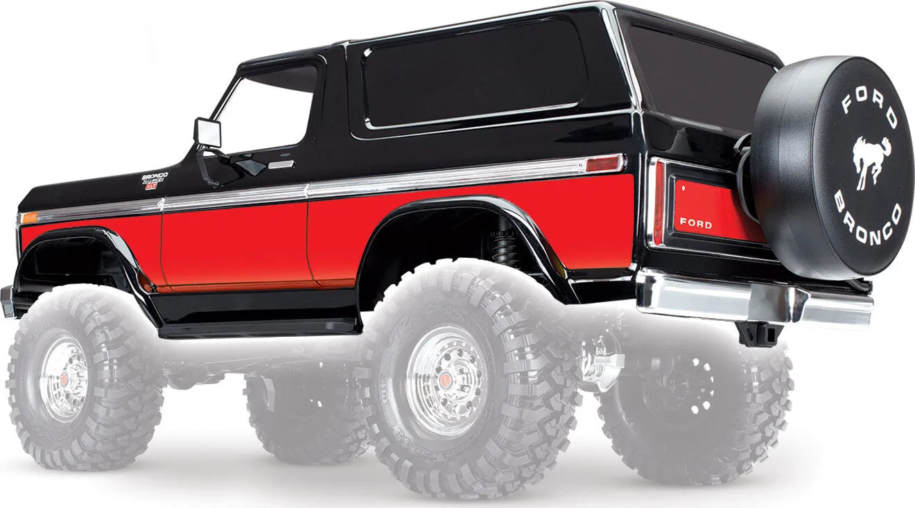 Traxxas 8010X Body Ford Bronco complete (black) (includes front and rear bumpers push bar rear body mount grille side mirrors door handles windshield wipers spare tire mount red and sunset decals) (requires #8072 inner fenders)