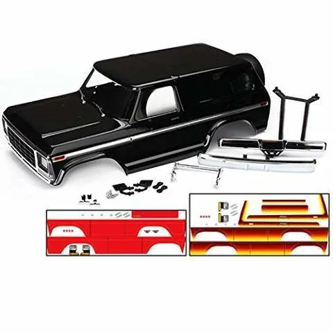 Traxxas 8010X Body Ford Bronco complete (black) (includes front and rear bumpers push bar rear body mount grille side mirrors door handles windshield wipers spare tire mount red and sunset decals) (requires #8072 inner fenders)