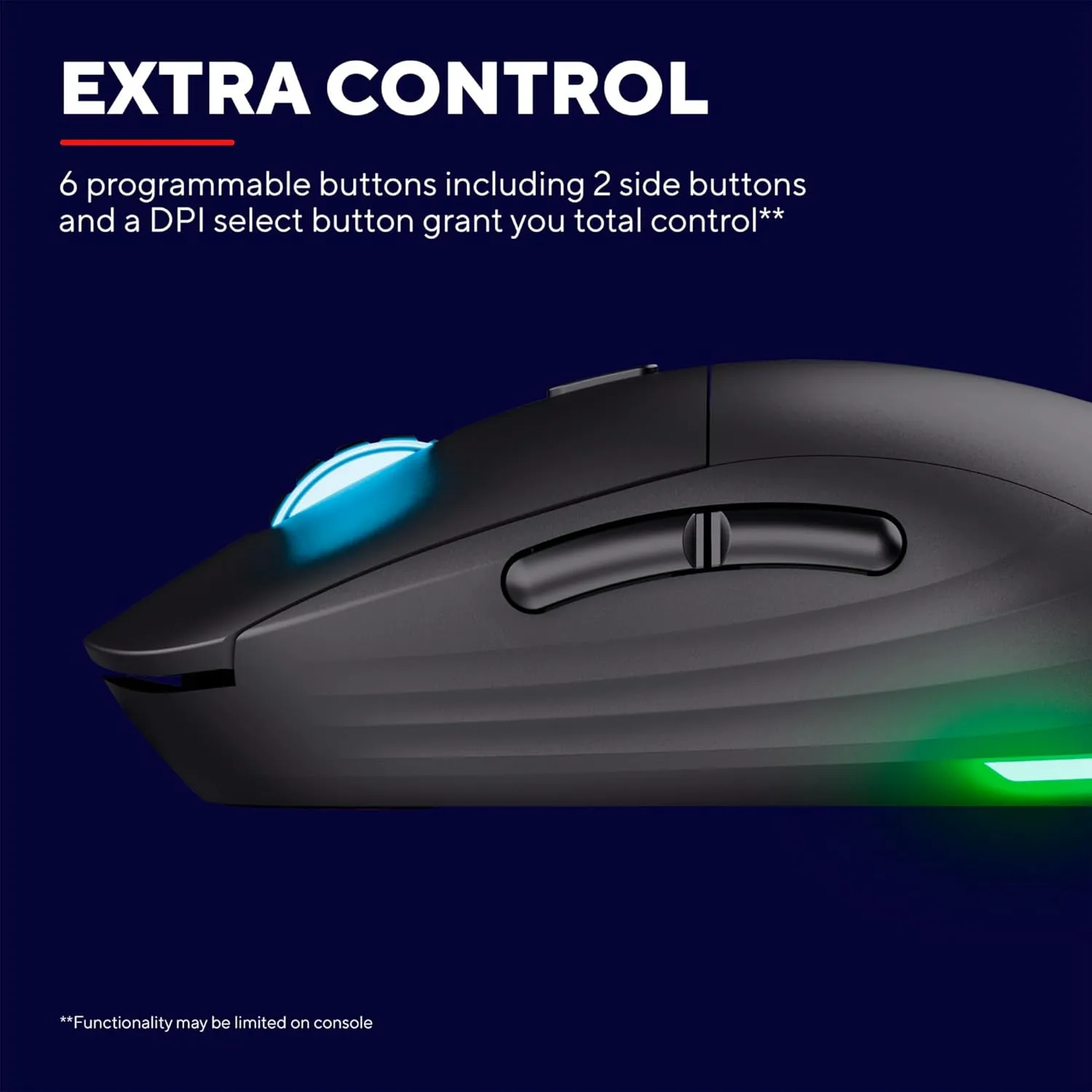 Trust Gaming GXT 927 Redex  Wireless Gaming Mouse – 25K DPI, Ultra-Low Latency, 94-Hour Battery, RGB Lighting, Kailh Switches, 6 Programmable Buttons, Rechargeable – Black