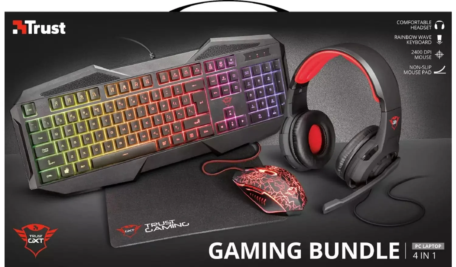 Trust GXT 788RW Keyboard Mouse Headset 4 in 1 Gaming Bundle