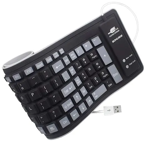 Ultra-Portable Rollable Waterproof USB Keyboard for GoDex Systems - Ergonomic Silicone Keyboard for Travel, Outdoor Use, and Environments Prone to Spills - 1/2" H × 16" L × 5" W