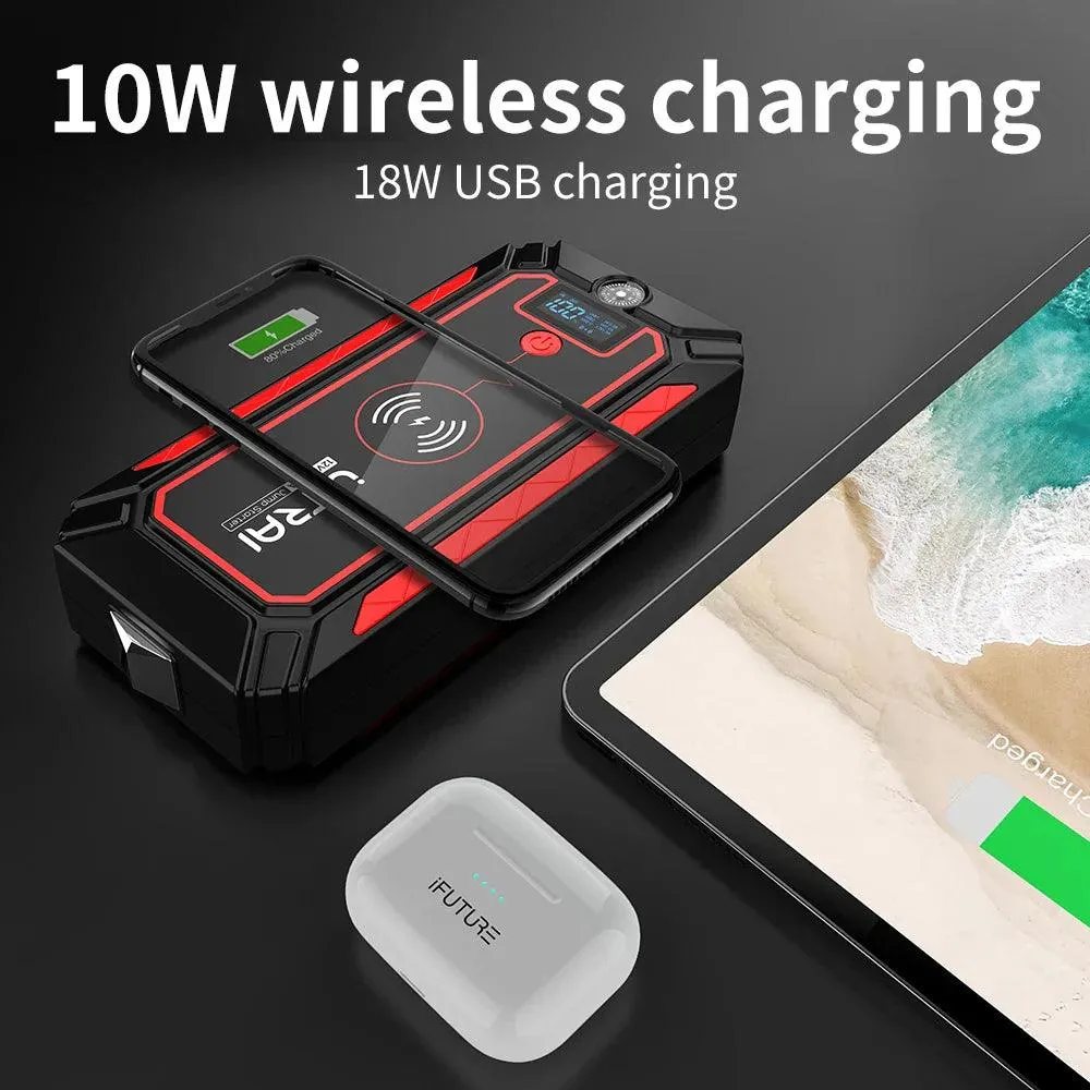 UTRAI 2500A Multifunctional Jump Starter & Power Bank with Wireless Charging and Safety Hammer