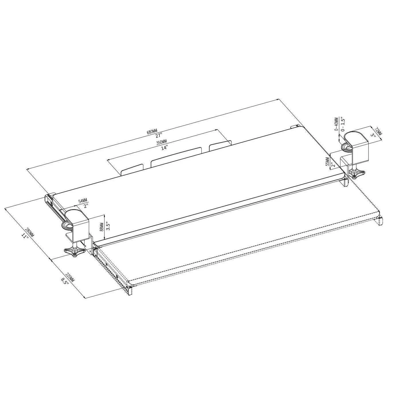 VIVO Black Clamp-on Keyboard Tray, MOUNT-KB05E