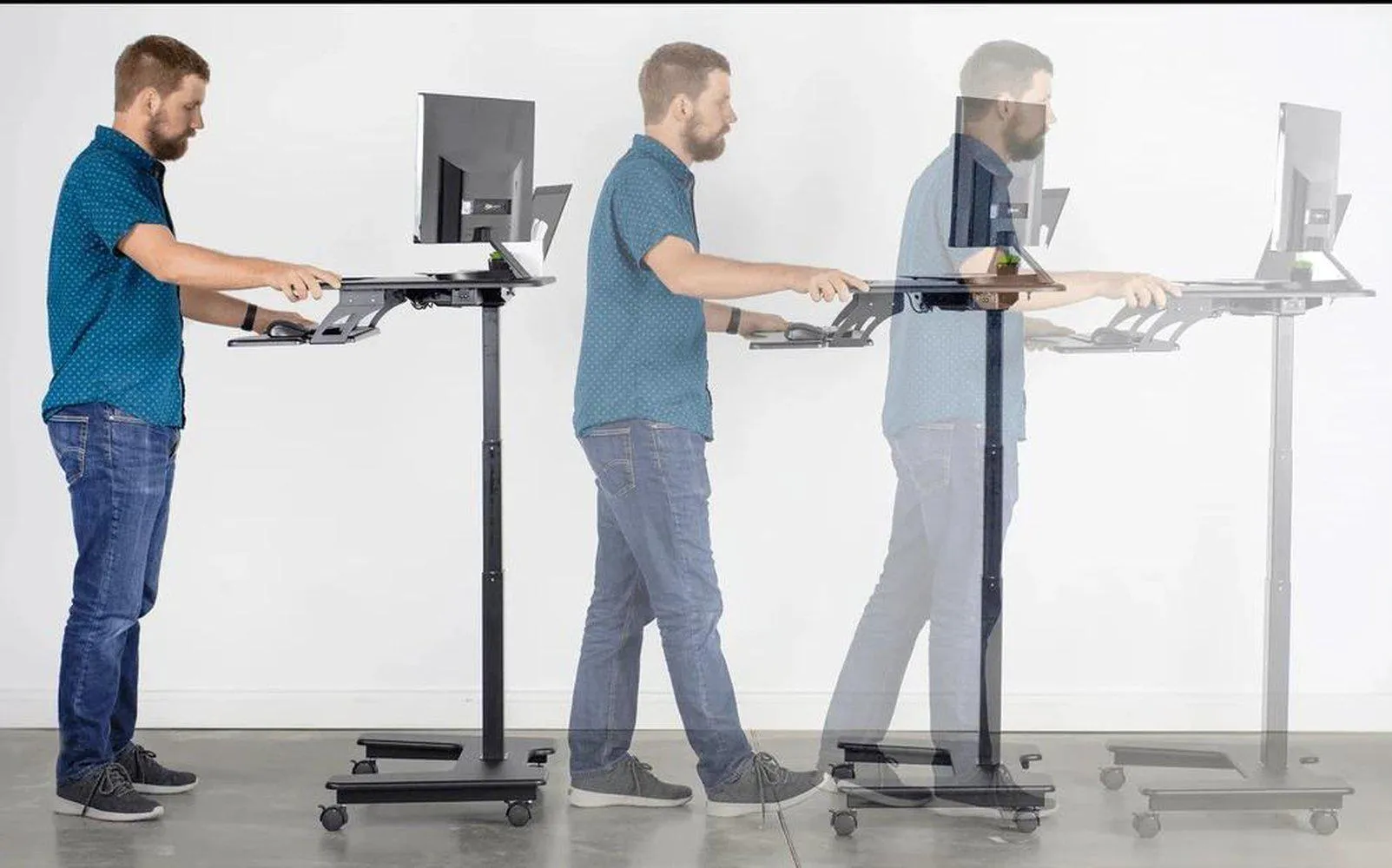 VIVO DESK-V111VT Electric Mobile 36" Height-Adjustable Dual-Platform Standing Desk Workstation w/ Wheels, Memory Pad