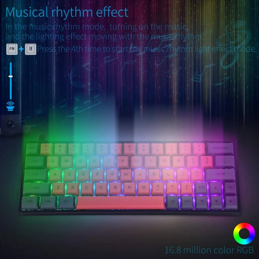 Wired 60% Mechanical Keyboard, 64 Keys RGB Backlit