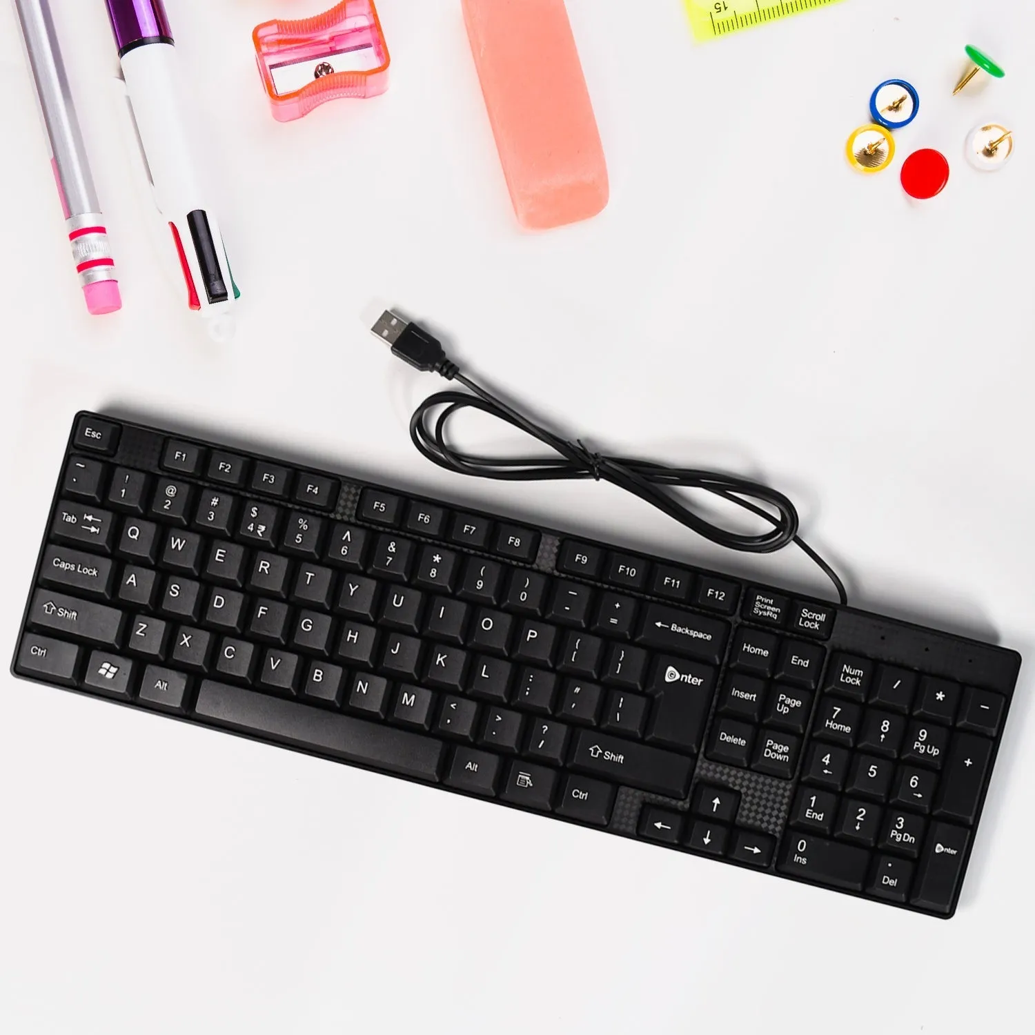 Wired USB 102 Keys, Ergonomic Portable Typewriter Keyboard for Home Office, Plug and Play