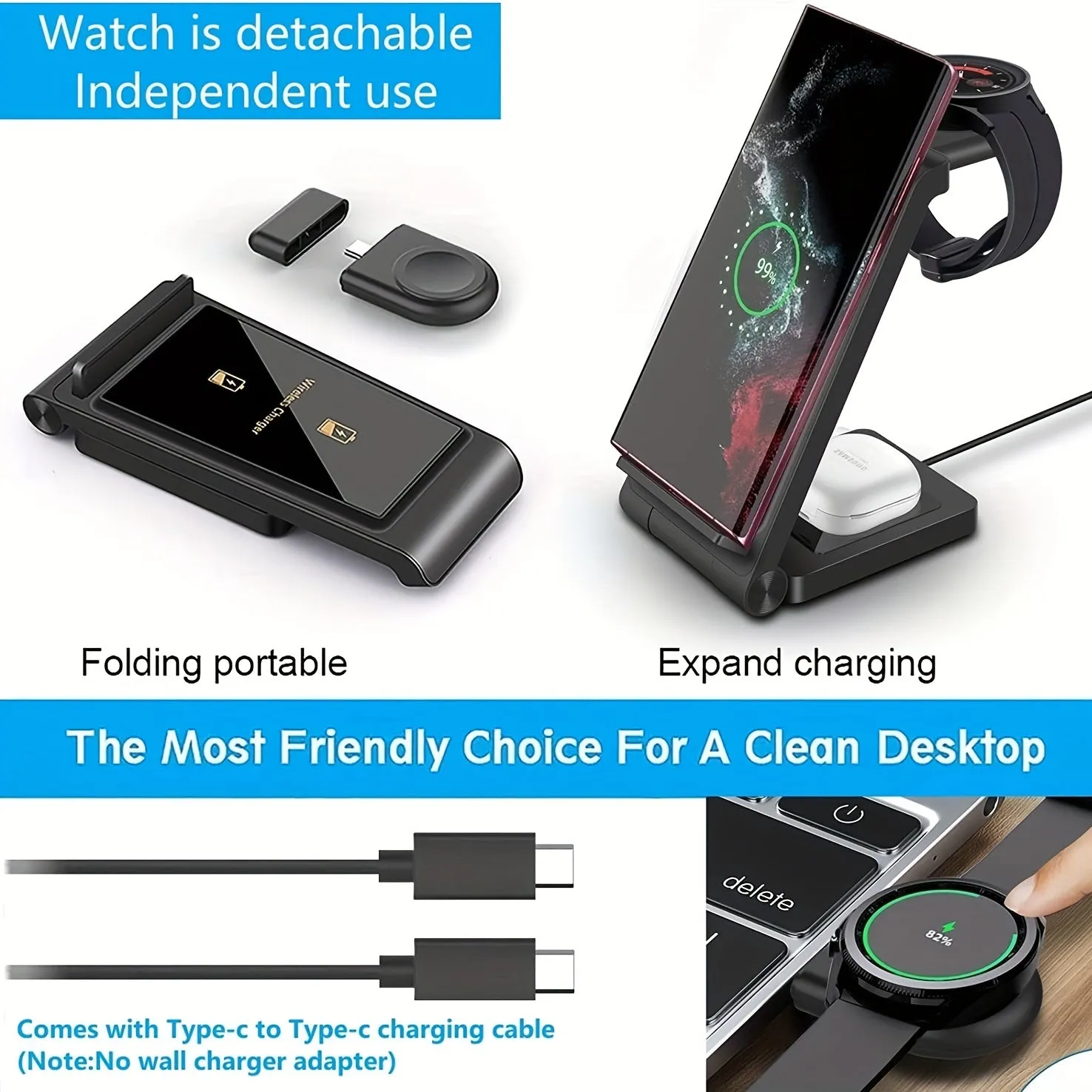 Wireless Charger For Samsung Devices 3 In 1 Fast Charging Station