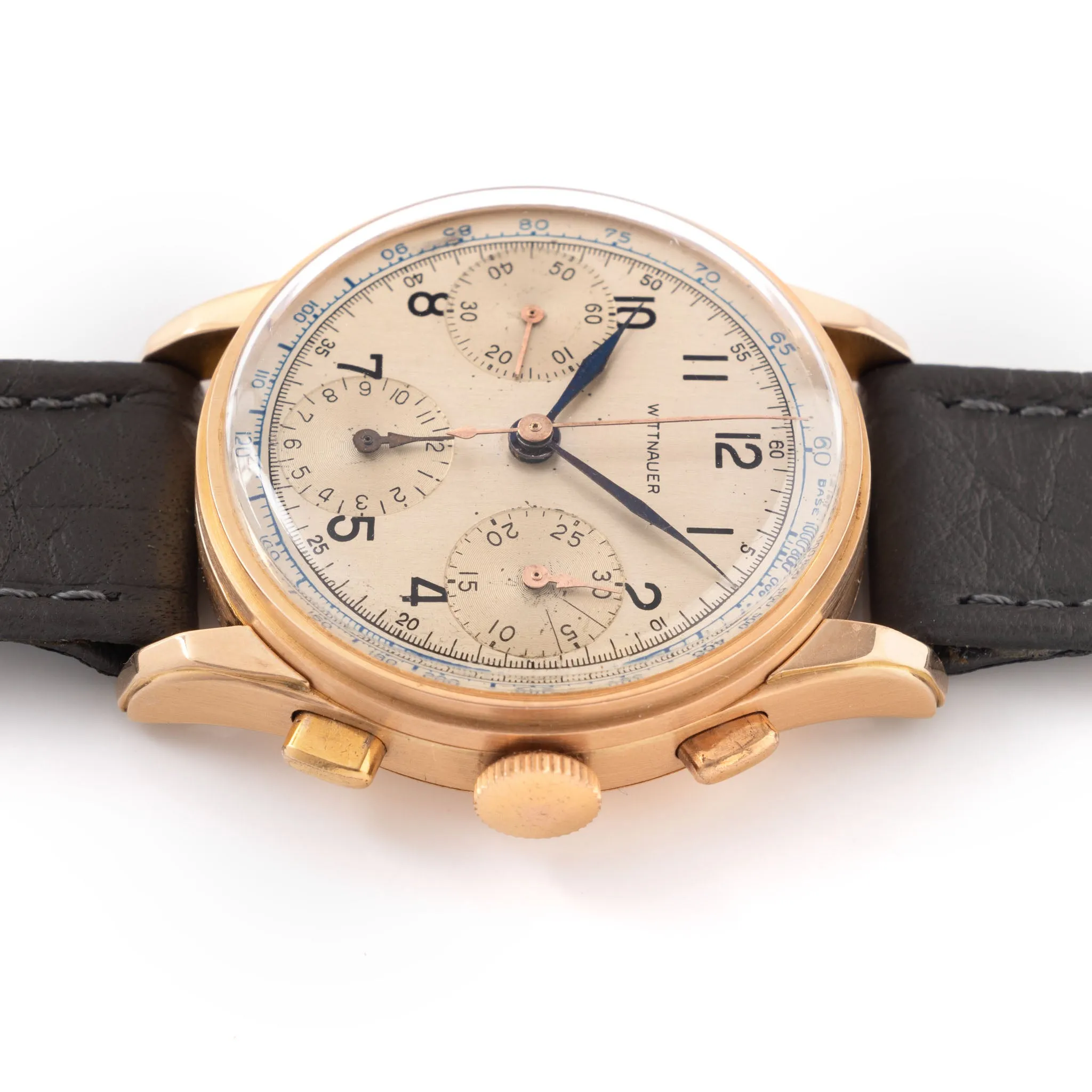 Wittnauer Chronograph Silver Dial Valjoux 21 Movement in 18k Pink Gold