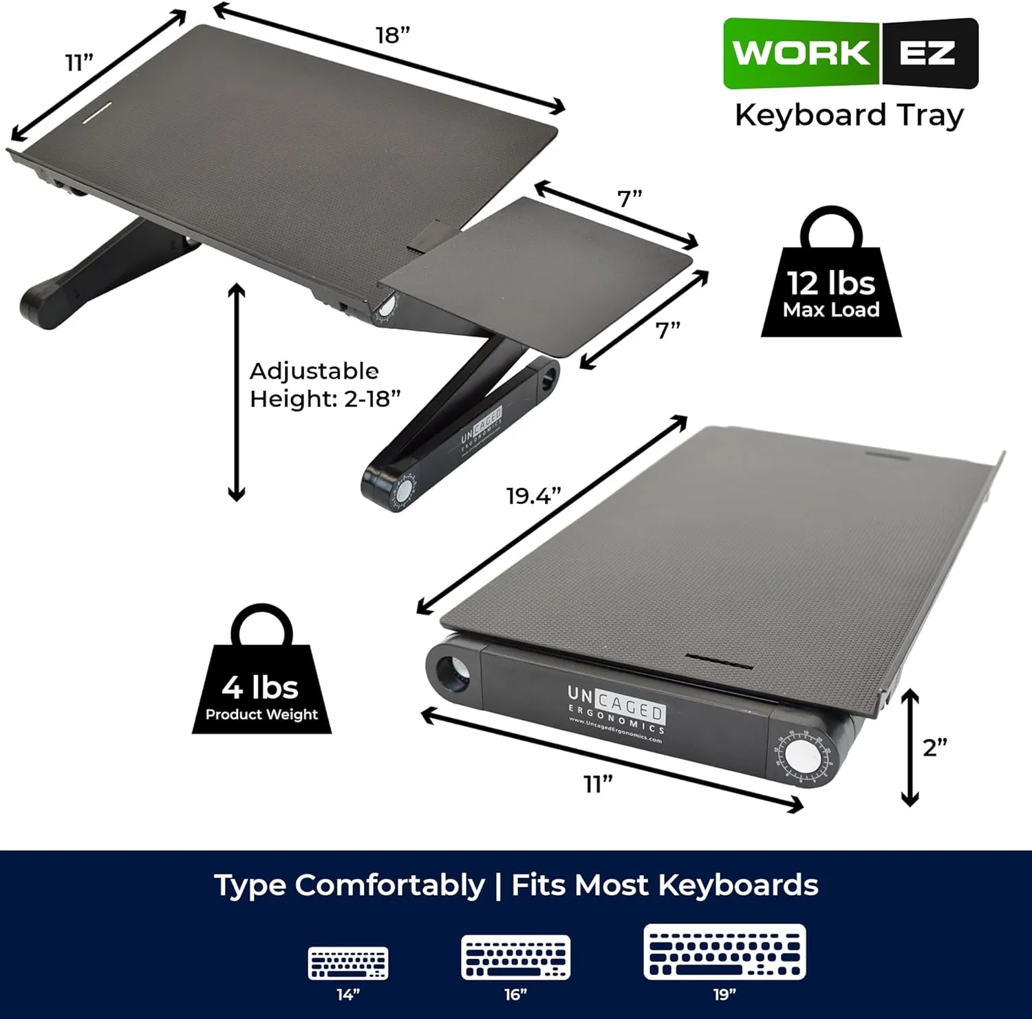 WorkEZ Adjustable Keyboard Stand For Desktop Computer