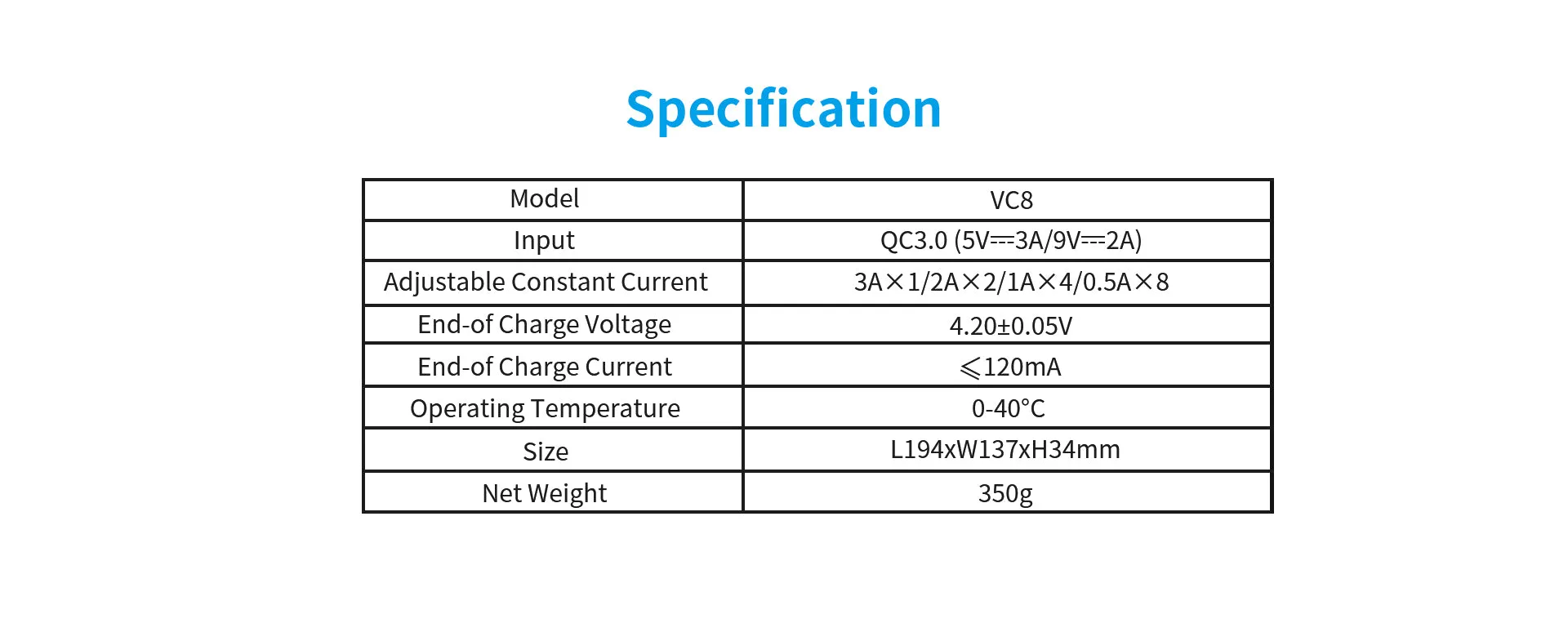 XTAR VC8 3A USB-C Fast Lithium-Ion Battery Charger