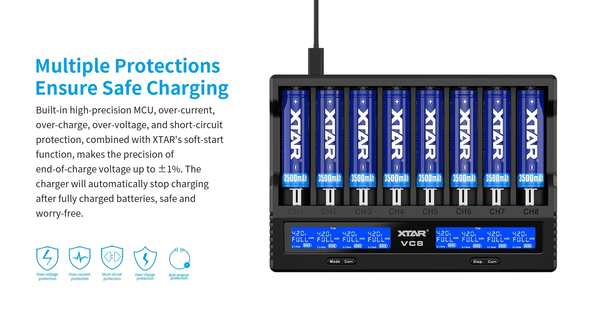 XTAR VC8 3A USB-C Fast Lithium-Ion Battery Charger