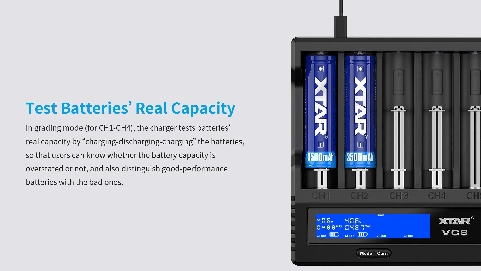 XTAR VC8 3A USB-C Fast Lithium-Ion Battery Charger