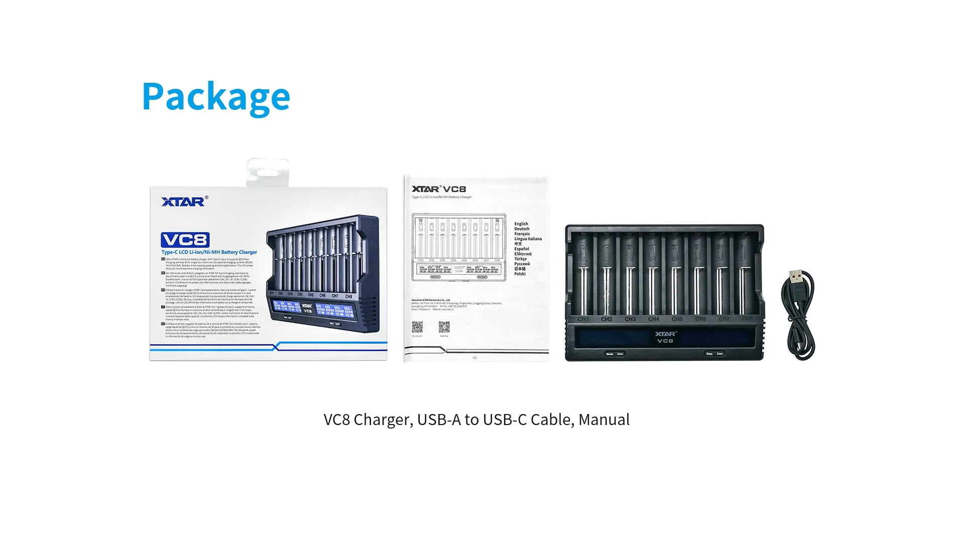 XTAR VC8 3A USB-C Fast Lithium-Ion Battery Charger