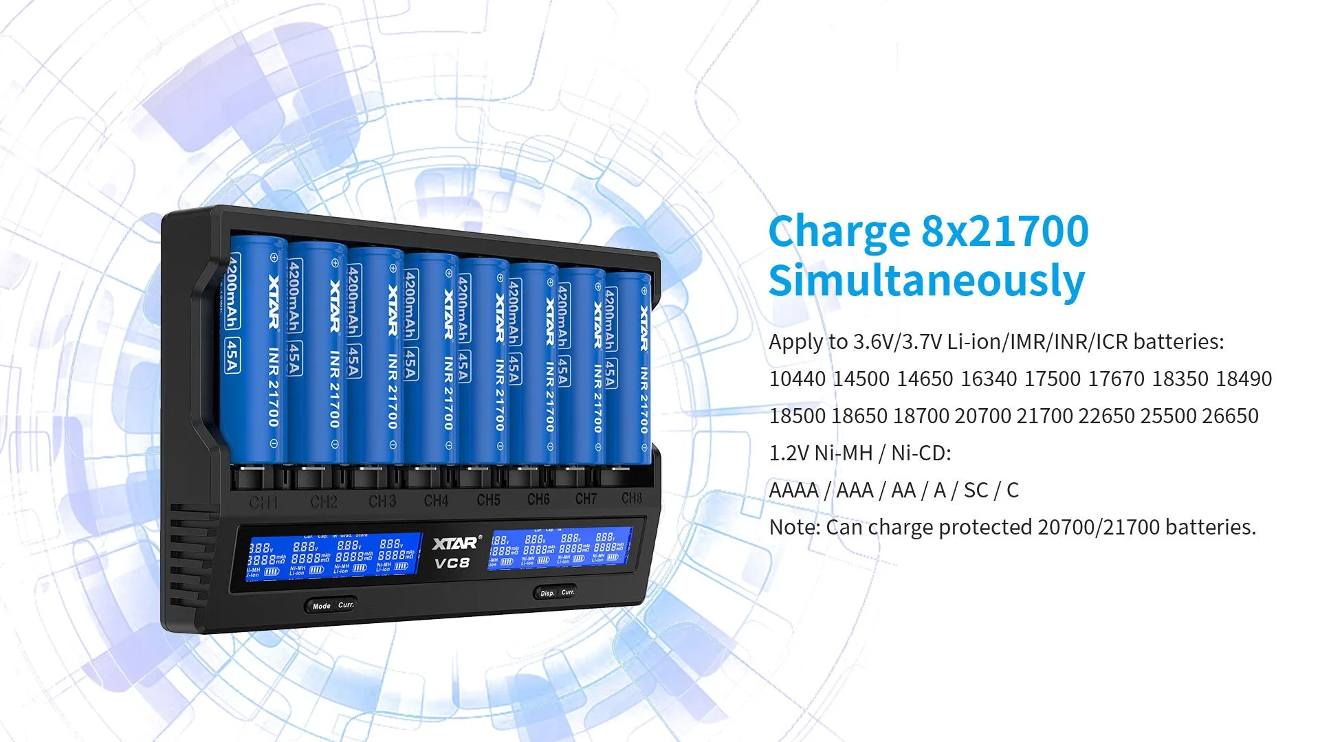 XTAR VC8 3A USB-C Fast Lithium-Ion Battery Charger